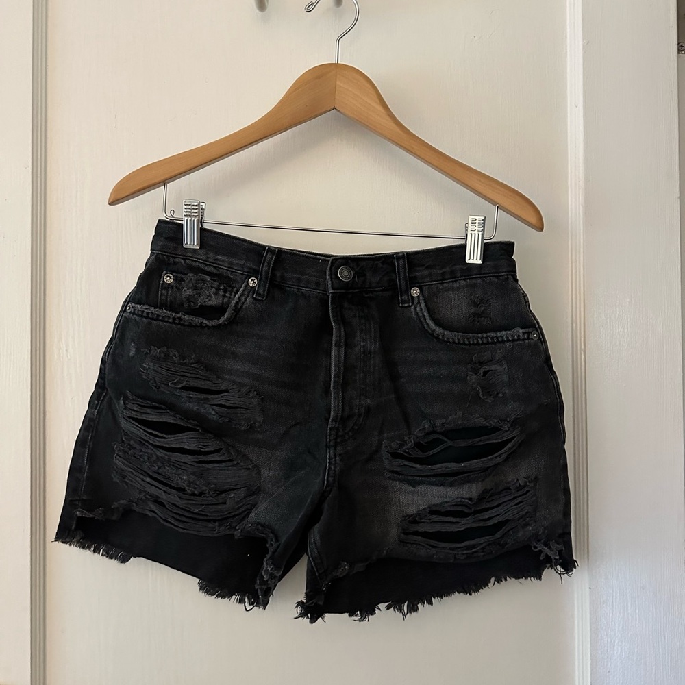 We The Free Black Jean Shorts Distressed High-Waisted